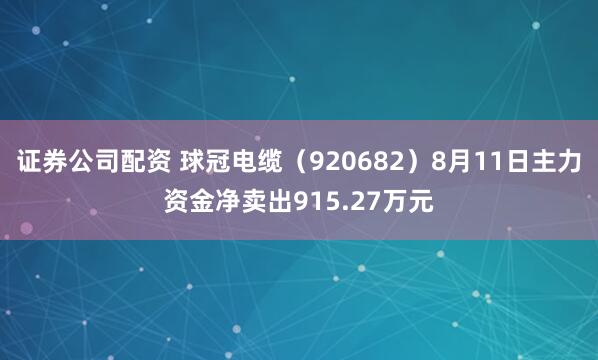证券公司配资 球冠电缆（920682）8月11日主力资金净卖出915.27万元